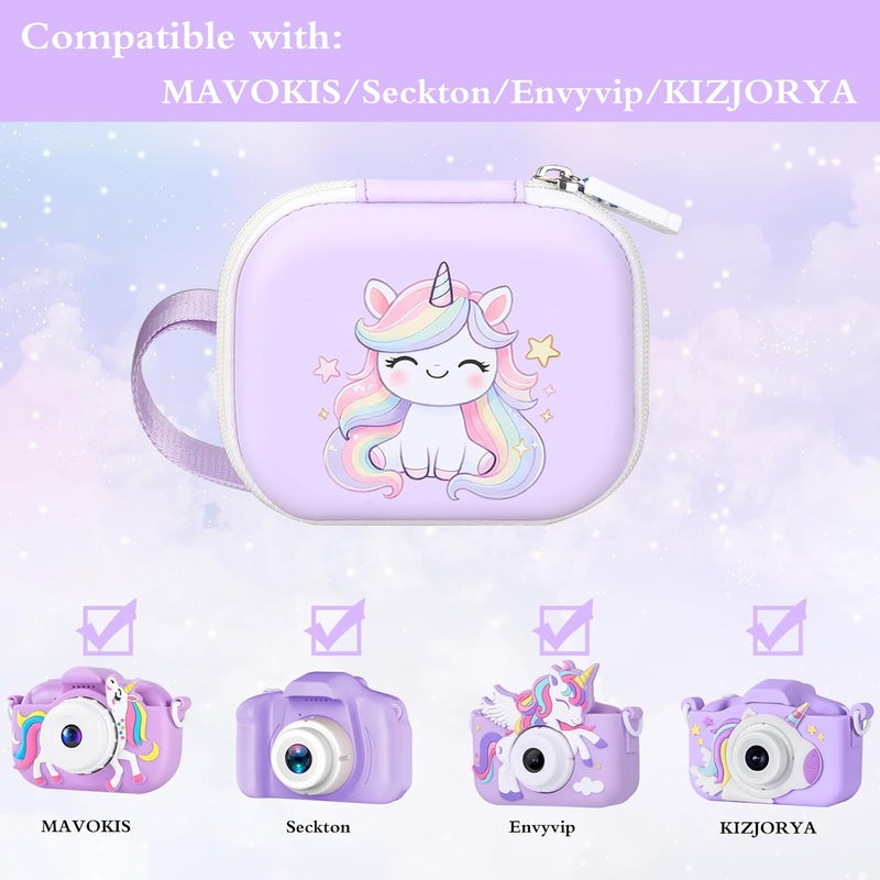 worfty Kids Camera Case Compatible with MAVOKIS/Envyvip/Seckton/KIZJORYA/Goopow Digital Video Camera Toys Camcorder Storage Holder Carrying - Purple Unicorn(Case Only) - Image 2